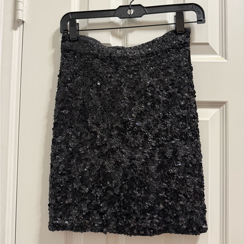 AllSaints Black Sequin Pencil Skirt